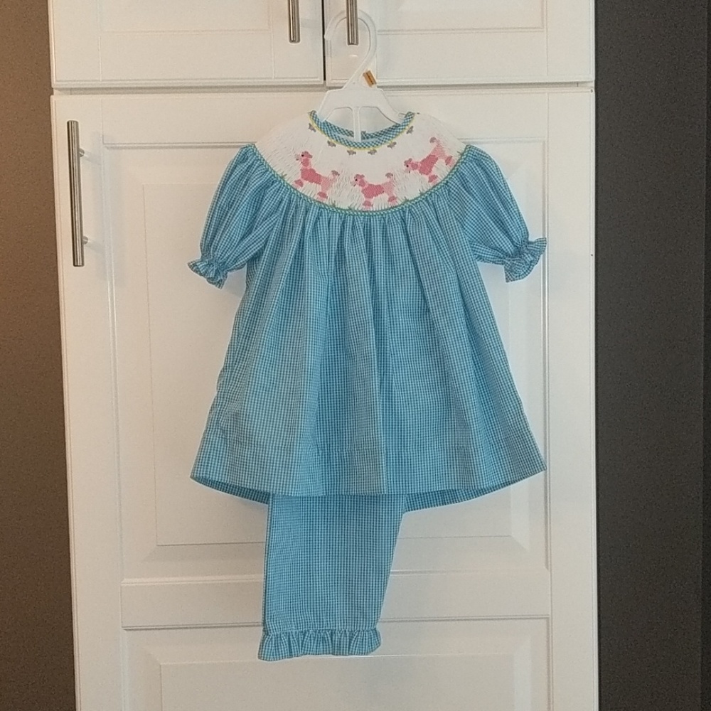 Smocked poodle suit for girls 2t